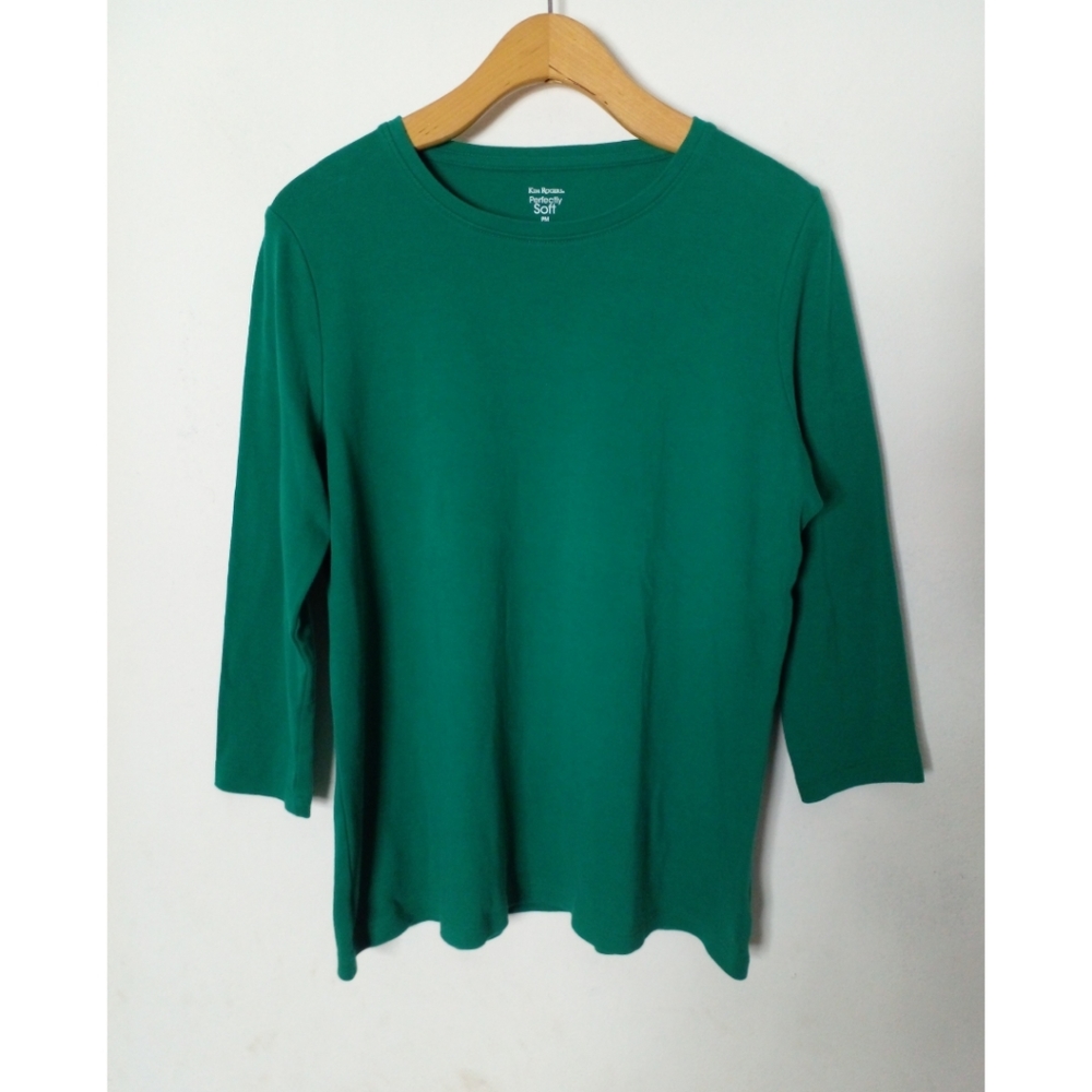 Kim Rogers Perfectly Soft Women's 3/4 Sleeve Tops Tee in Green Size PM - Picture 1 of 7